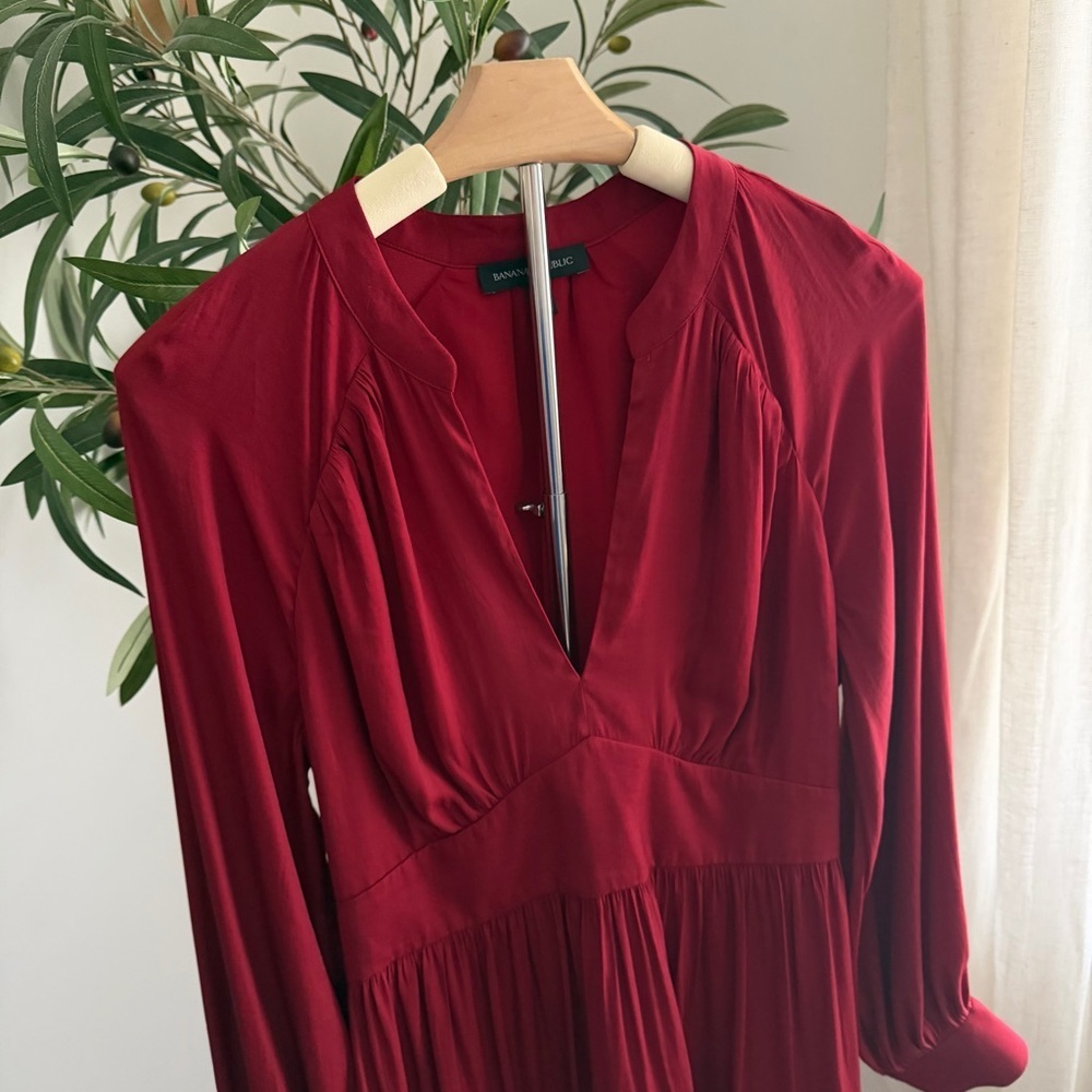 Banana Republic Red Maroon Satin Long Sleeve Mini Dress Small - Picture 3 of 11